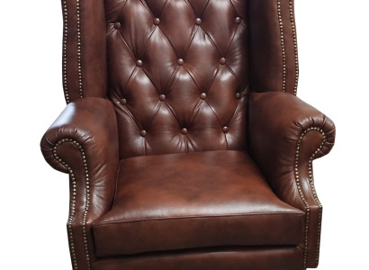 Chesterfield Wing Chair Leather Armchair Single Seater Lounge Brown Modern